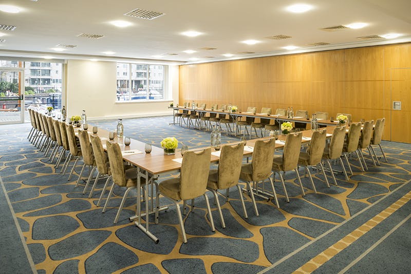 Grand Room 3 at Chelsea Harbour Hotel, U-shaped meeting space with natural light.