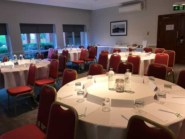 Myton Suite at Holiday Inn Hull Marina, round tables set for meetings and workshops.
