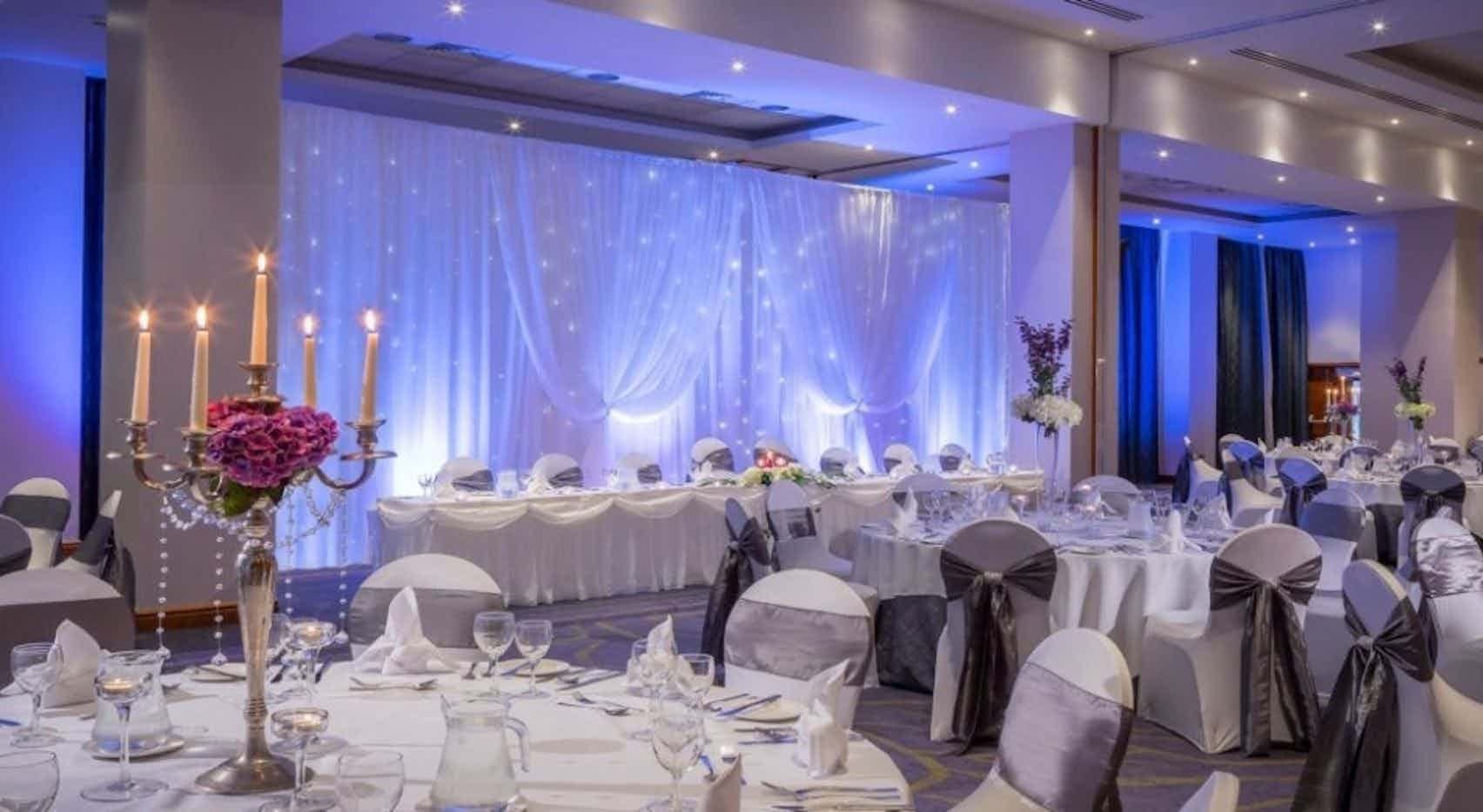 Elegant banquet hall in Clayton Hotel Belfast, perfect for weddings and corporate events.