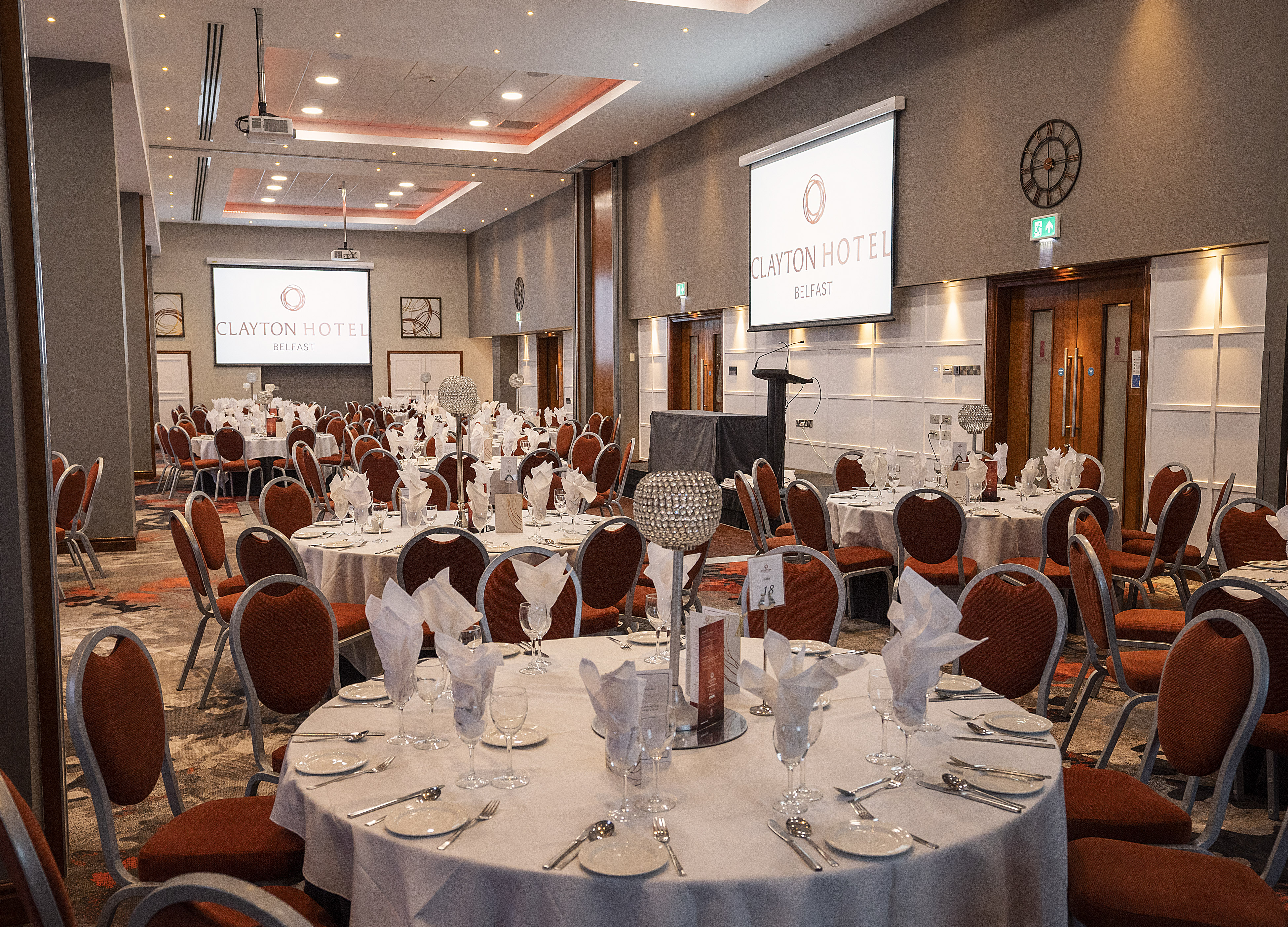 Olympic Suite banquet hall in Clayton Hotel Belfast, ideal for weddings and conferences. - Banner