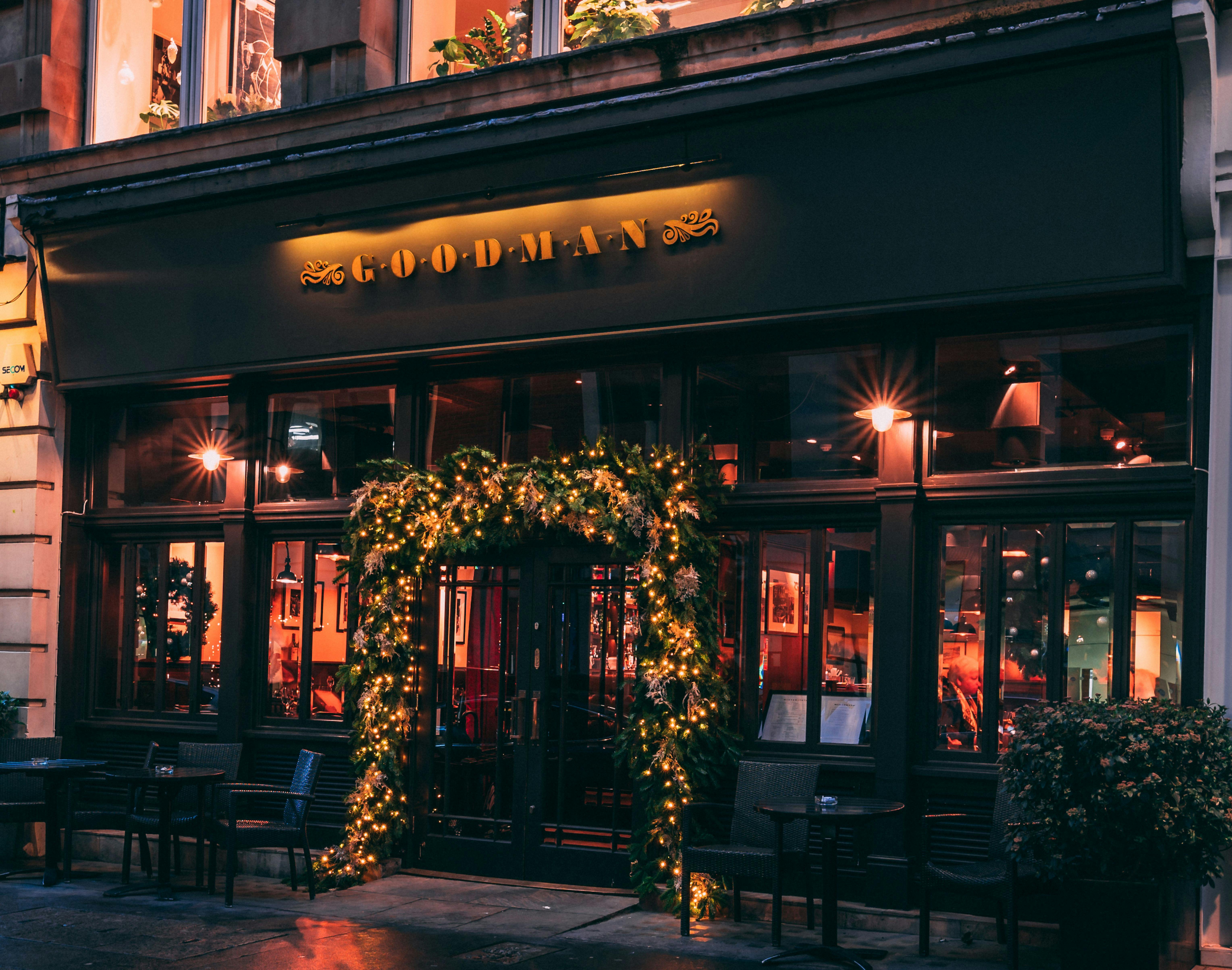 Charming Goodman Mayfair venue with warm lighting for intimate gatherings and corporate events.