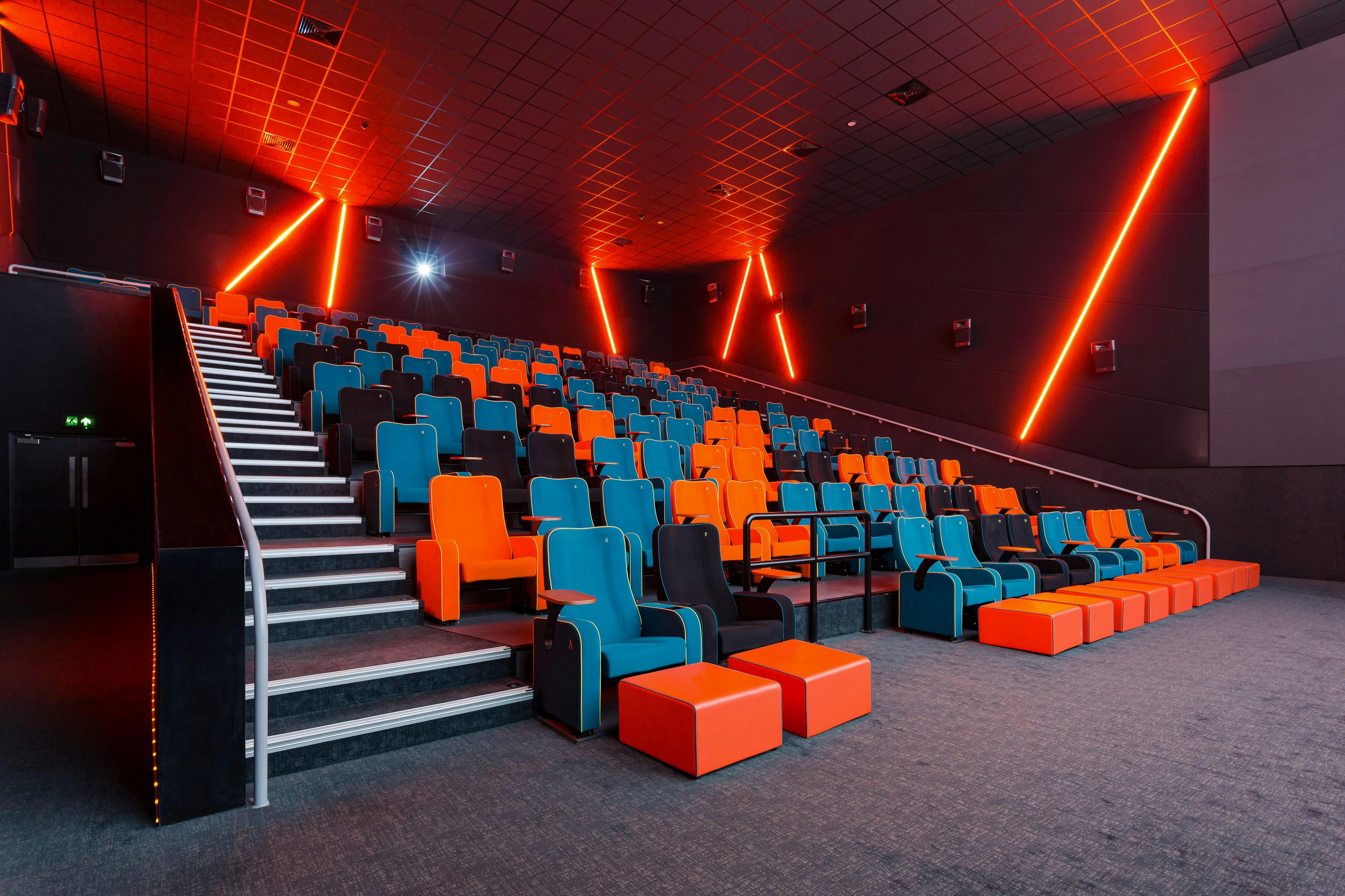 Modern auditorium with tiered seating in The Light Cinema Stockport for events and presentations.