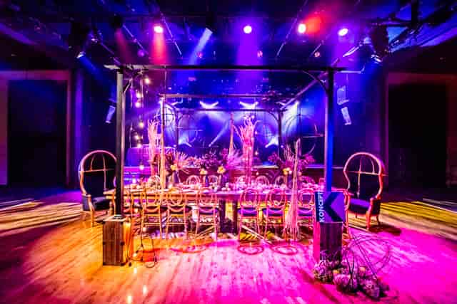 Elegant long table setup in Commodore Ballroom for upscale events and celebrations.