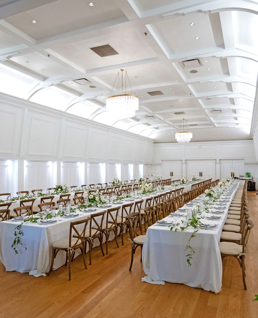 Elegant banquet hall in Lord Stanley Ballroom, ideal for formal dinners and events.