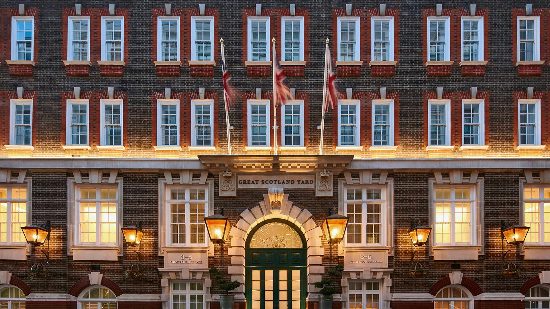 Elegant façade of Grace & Favour, Great Scotland Yard Hotel for upscale events.