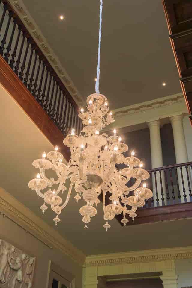 Elegant chandelier in Howsham Hall, perfect for weddings and upscale events.