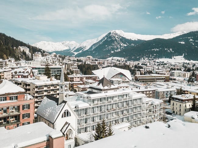 Green Room at Hard Rock Hotel Davos, luxury venue for corporate retreats in winter landscape.