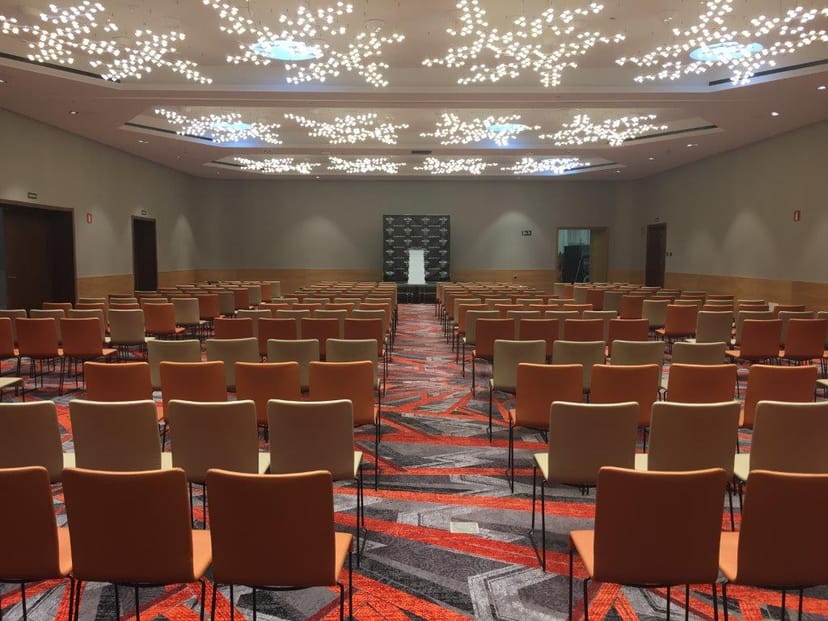 Conference room at Hard Rock Hotel Tenerife with modern lighting for corporate events.