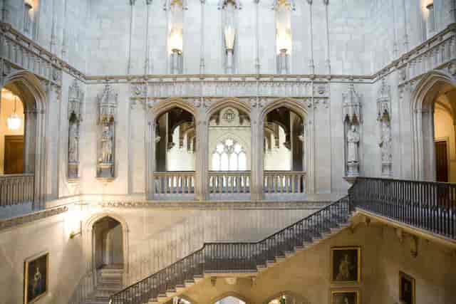 Grand Hall at Ashridge House, elegant staircase, perfect for receptions and events.