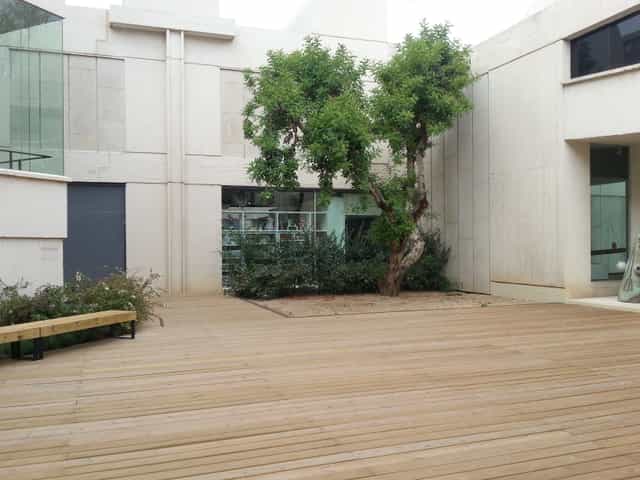 Carob Tree Patio at Fundació Joan Miró, ideal for casual meetings and networking events.