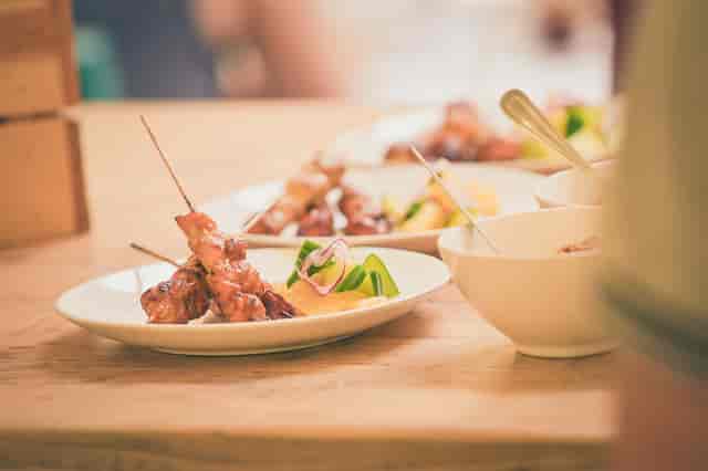 Yurt Cafe platter of skewered appetizers for networking events and cocktail receptions.