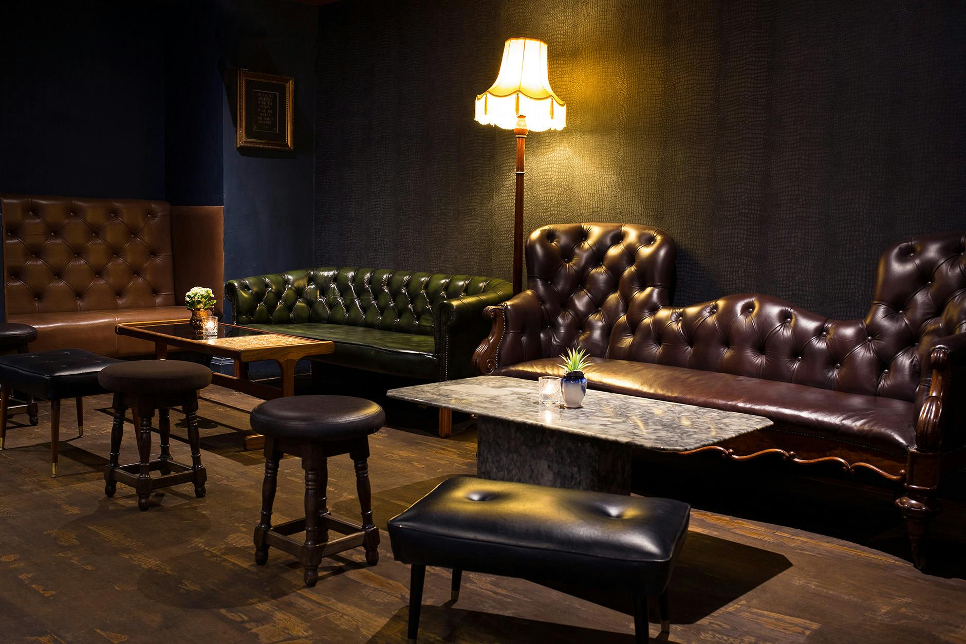 Stylish lounge area in The Raging Bull, perfect for networking events and intimate meetings.