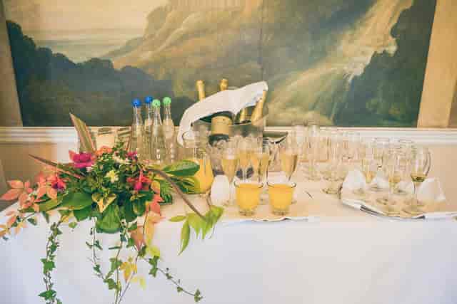 Elegant beverage station in Queen Elizabeth Conference room for events and celebrations.