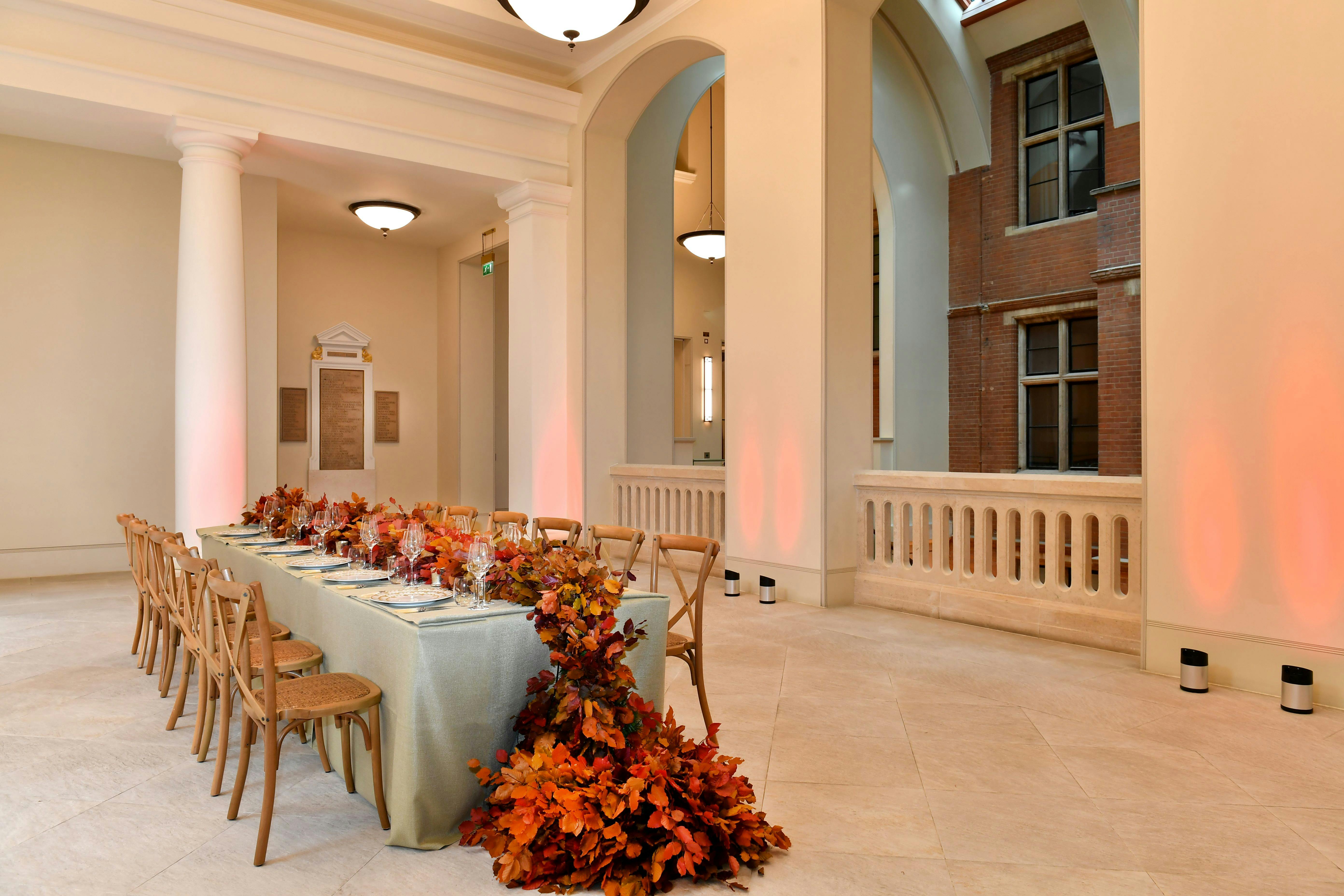 Elegant dining table at The Royal College of Music for upscale events and gatherings.