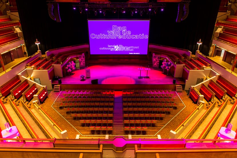 Great Hall in TivoliVredenburg with tiered seating for conferences and cultural events.