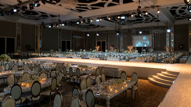 Regal Ballroom at St. Regis Saadiyat, elegant dinner setup for luxury events.