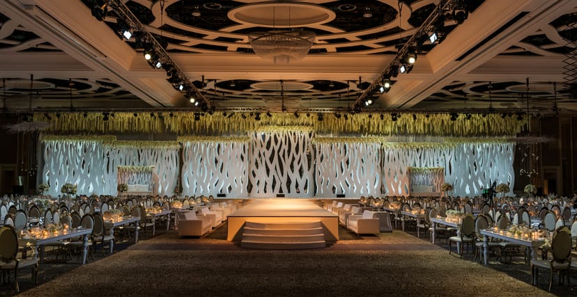 Regal Ballroom at St. Regis Saadiyat Resort, elegant stage for gala or fashion show.