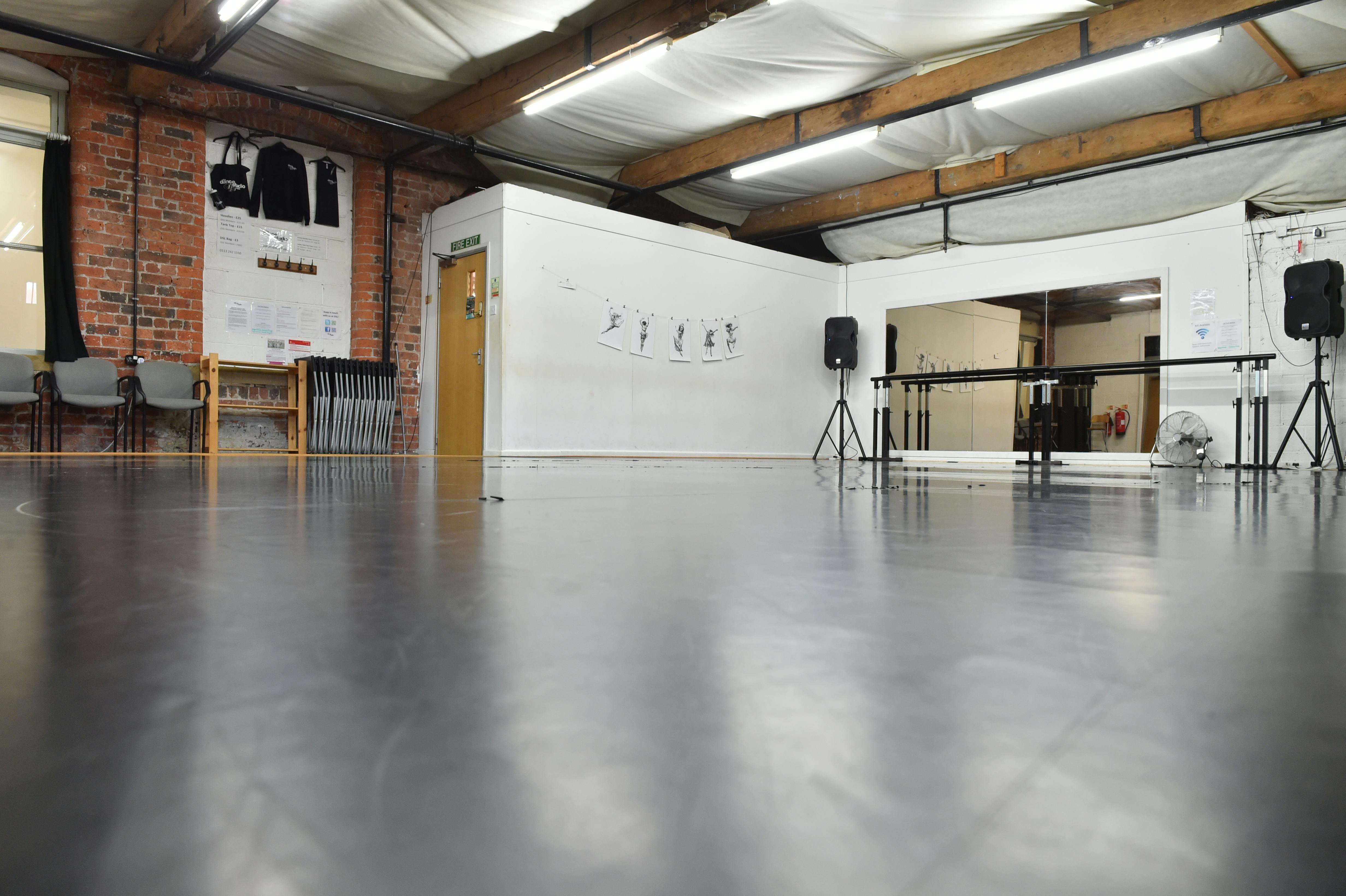 Dance Studio 1 at The Dance Studio Leeds, polished floor for meetings and workshops.