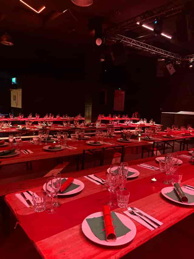 90 Lock Hackney Wick banquet, red lighting, gala dinner