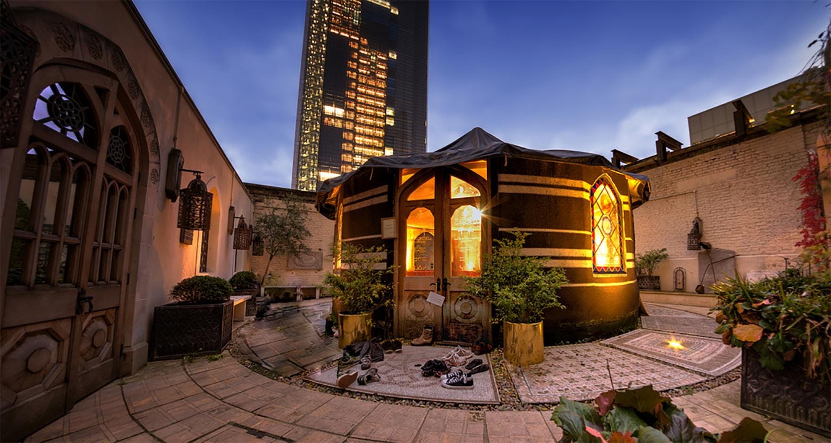 Bedouin Tent at St Ethelburga's: unique venue for private events in a lush urban setting.