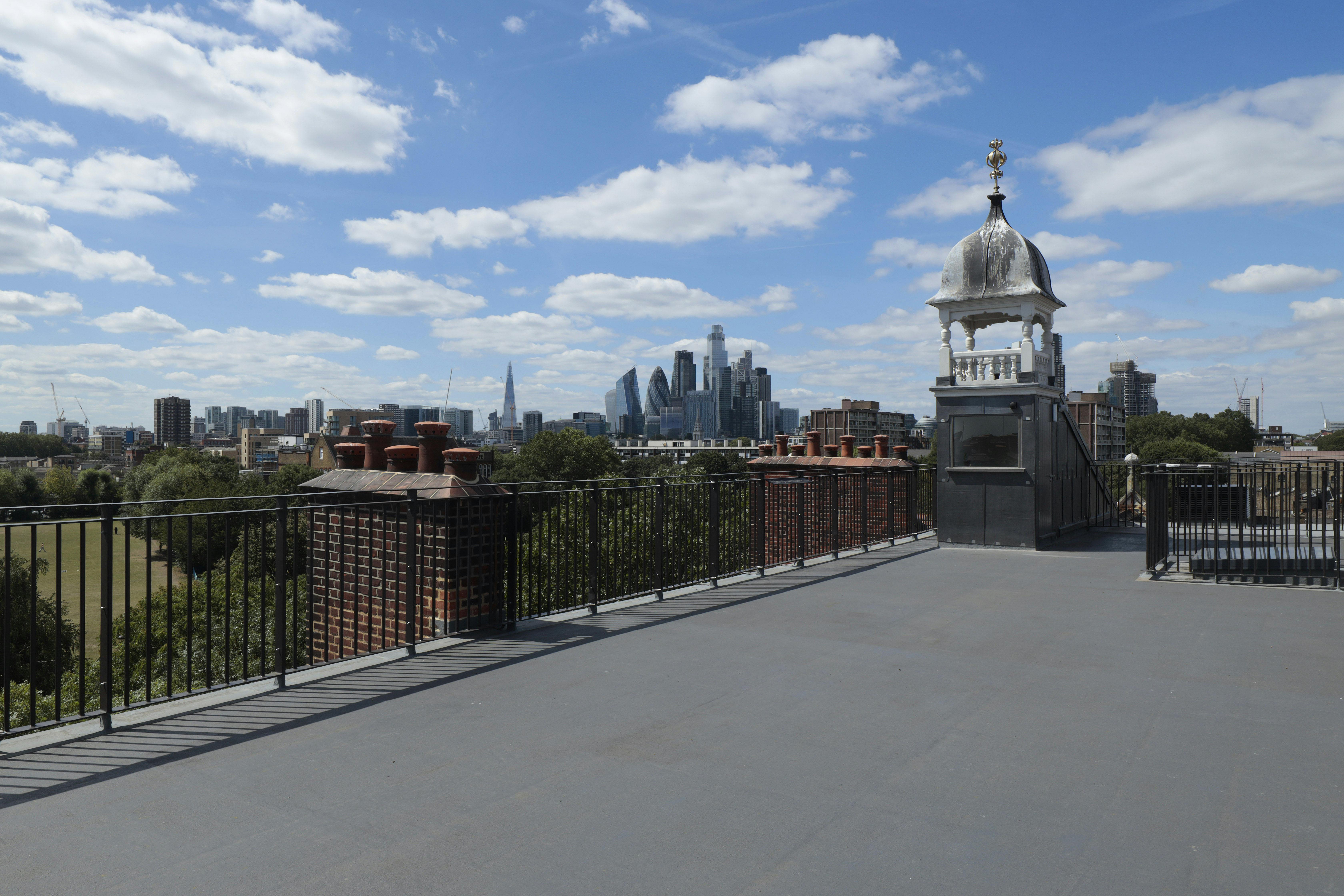 Rooftop terrace at Oxford House with city skyline view, ideal for events and receptions.