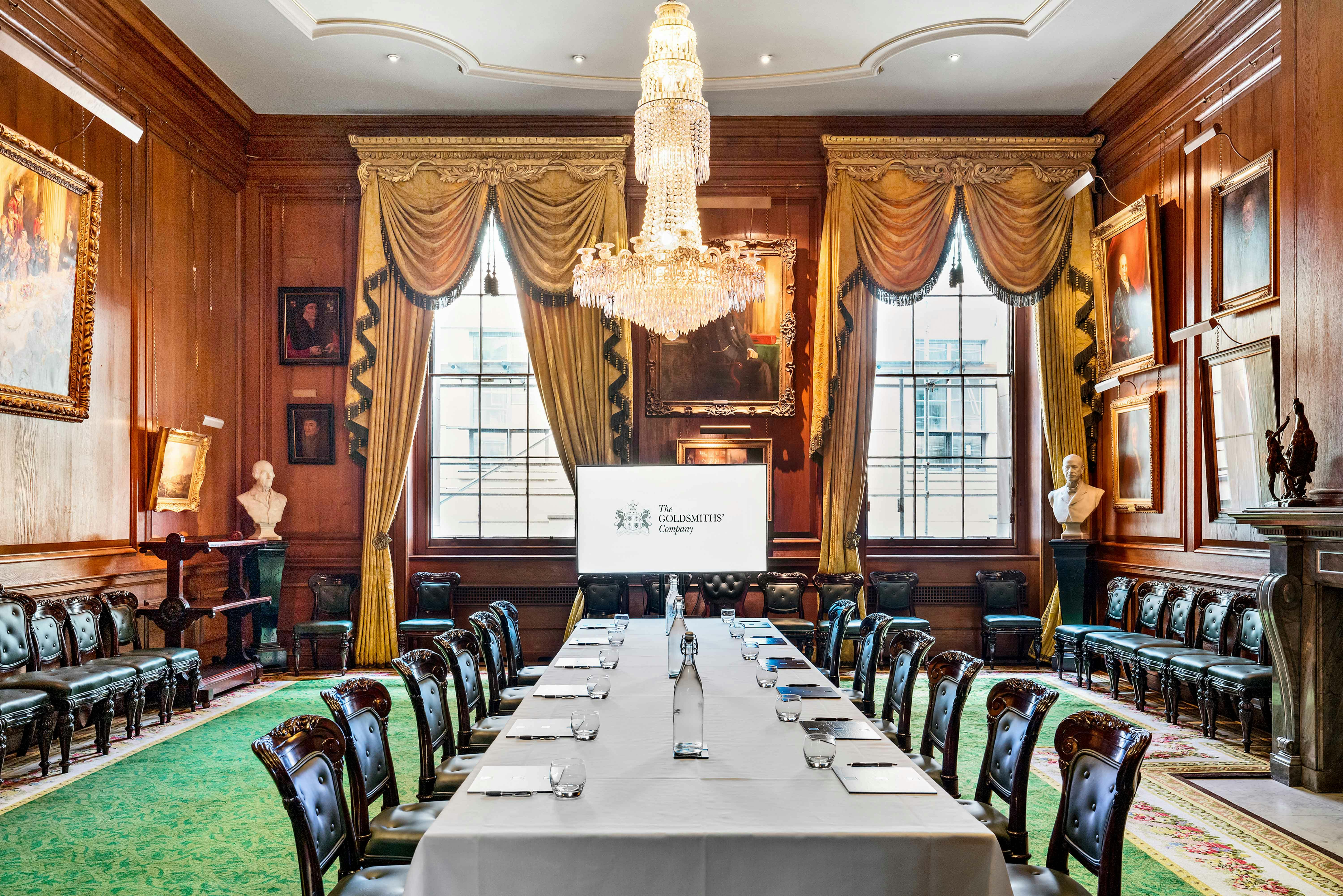 Luncheon Room at Goldsmiths' Hall, elegant decor for corporate meetings and exclusive events.