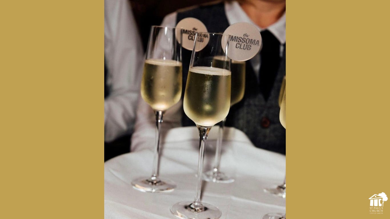 Elegant champagne flutes at St Paul's Church Covent Garden for upscale events and celebrations.