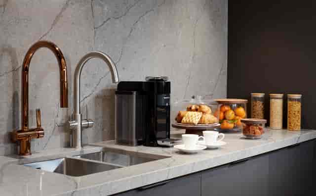 Sleek refreshment station at The Pantry, Holmes Hotel London for meetings and events.
