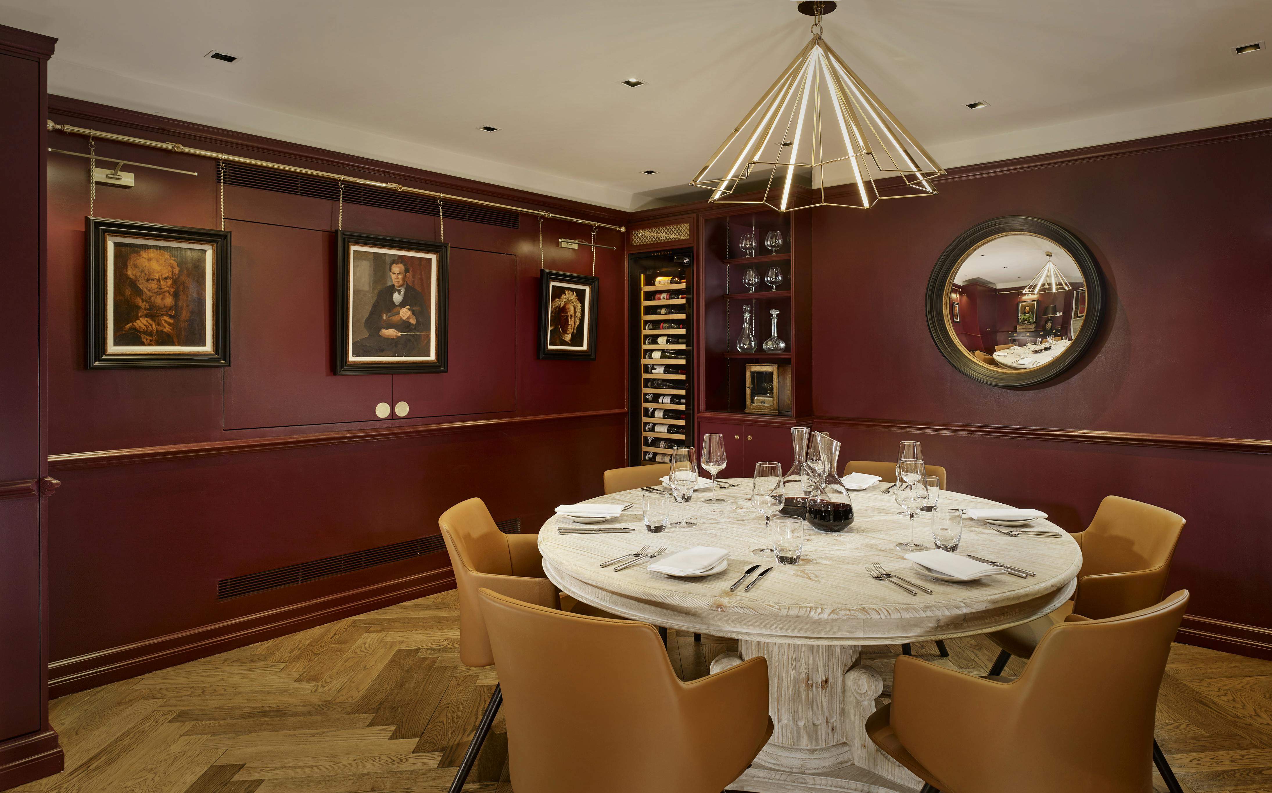 Elegant private dining room at The Cellar, Holmes Hotel London for exclusive events.