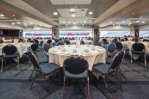 Elegant banquet hall at Jacks Lounge, Blackburn Rovers for corporate events and gatherings.