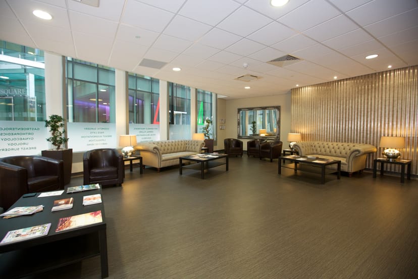 Lounge area for hire at Pall Mall Medical, ideal for corporate networking events.