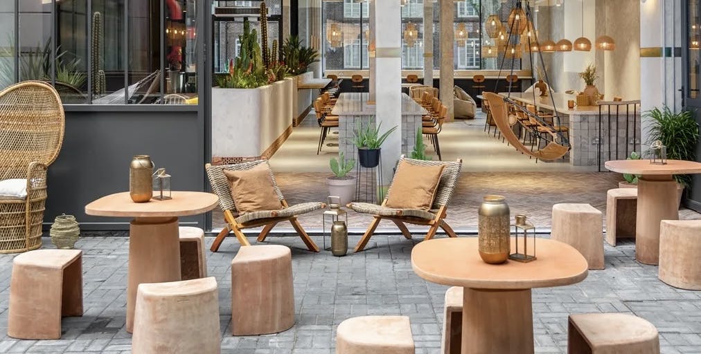 Stylish outdoor seating area at Shaman Bermondsey for networking events and casual meetings.