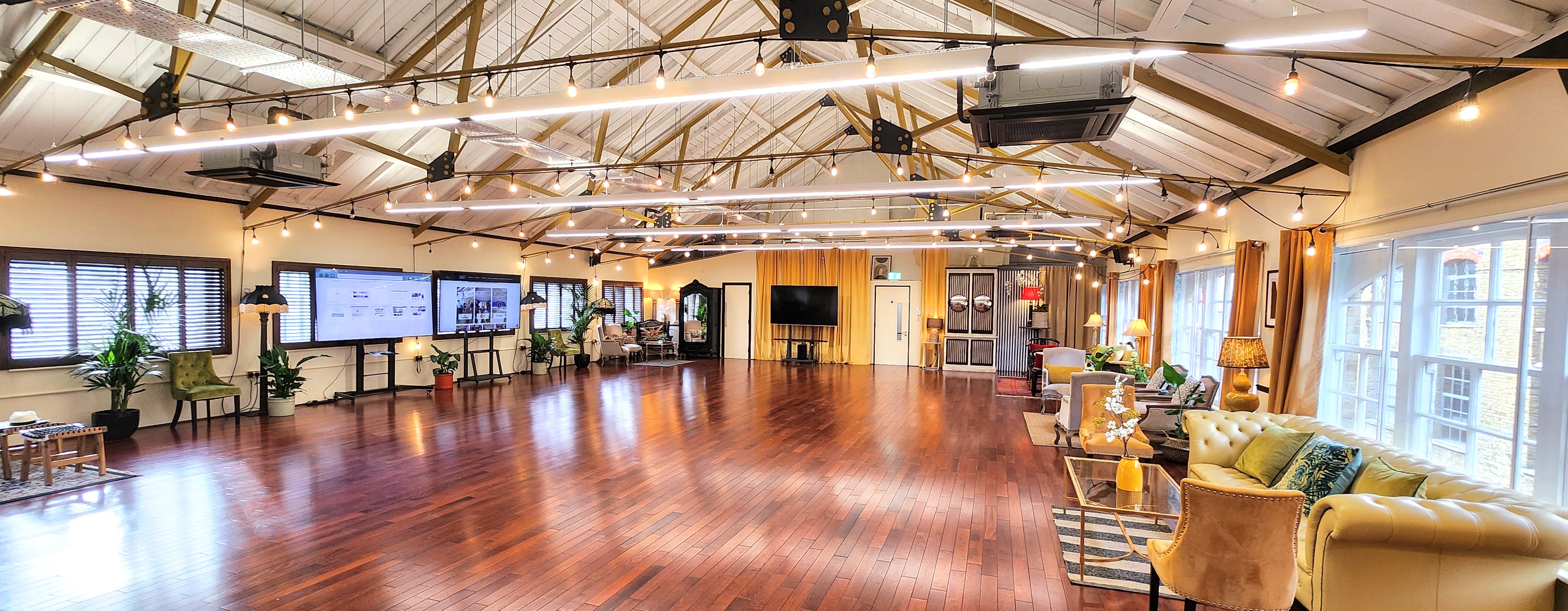 Industrial loft event space with natural light - Banner