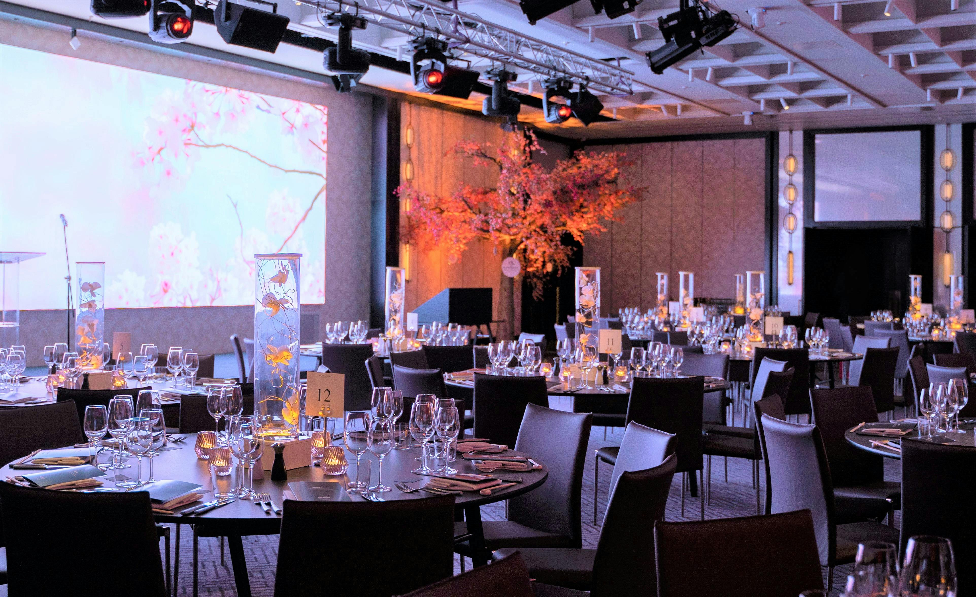 Elegant banquet setup in Nobu Hotel Portman Square for upscale events and weddings.