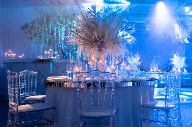 Elegant ballroom at Nobu Hotel with round table, perfect for upscale events.
