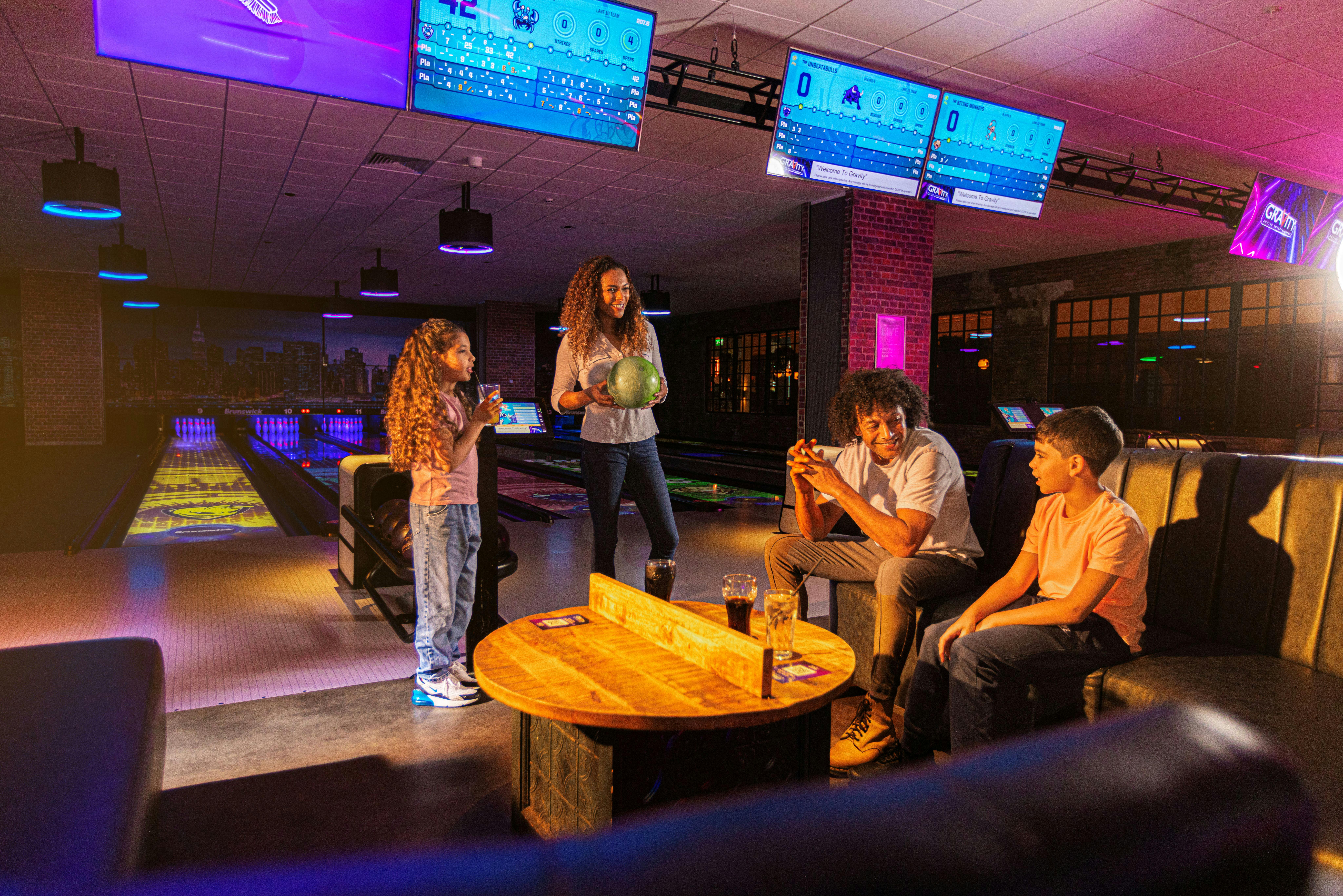 Vibrant G-Bowl Immersive Bowling alley in Wandsworth for team-building and family events.