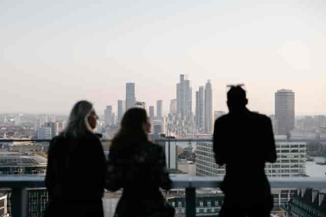 Rooftop networking event at York Road with panoramic skyline views.