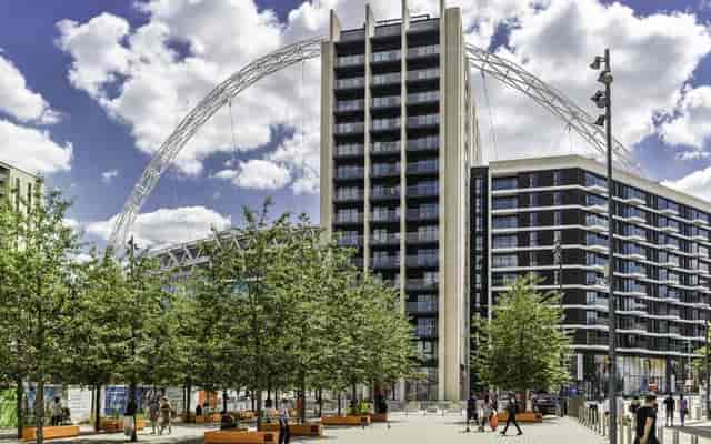 Pink Coach Park in Wembley, modern venue for events near Wembley Stadium.