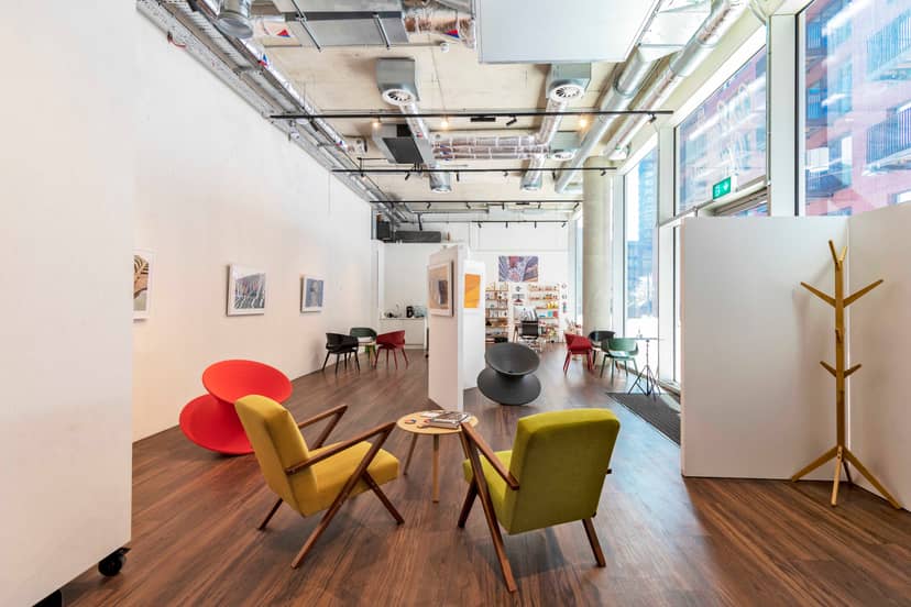 Modern event space in London with natural light, perfect for workshops and networking.