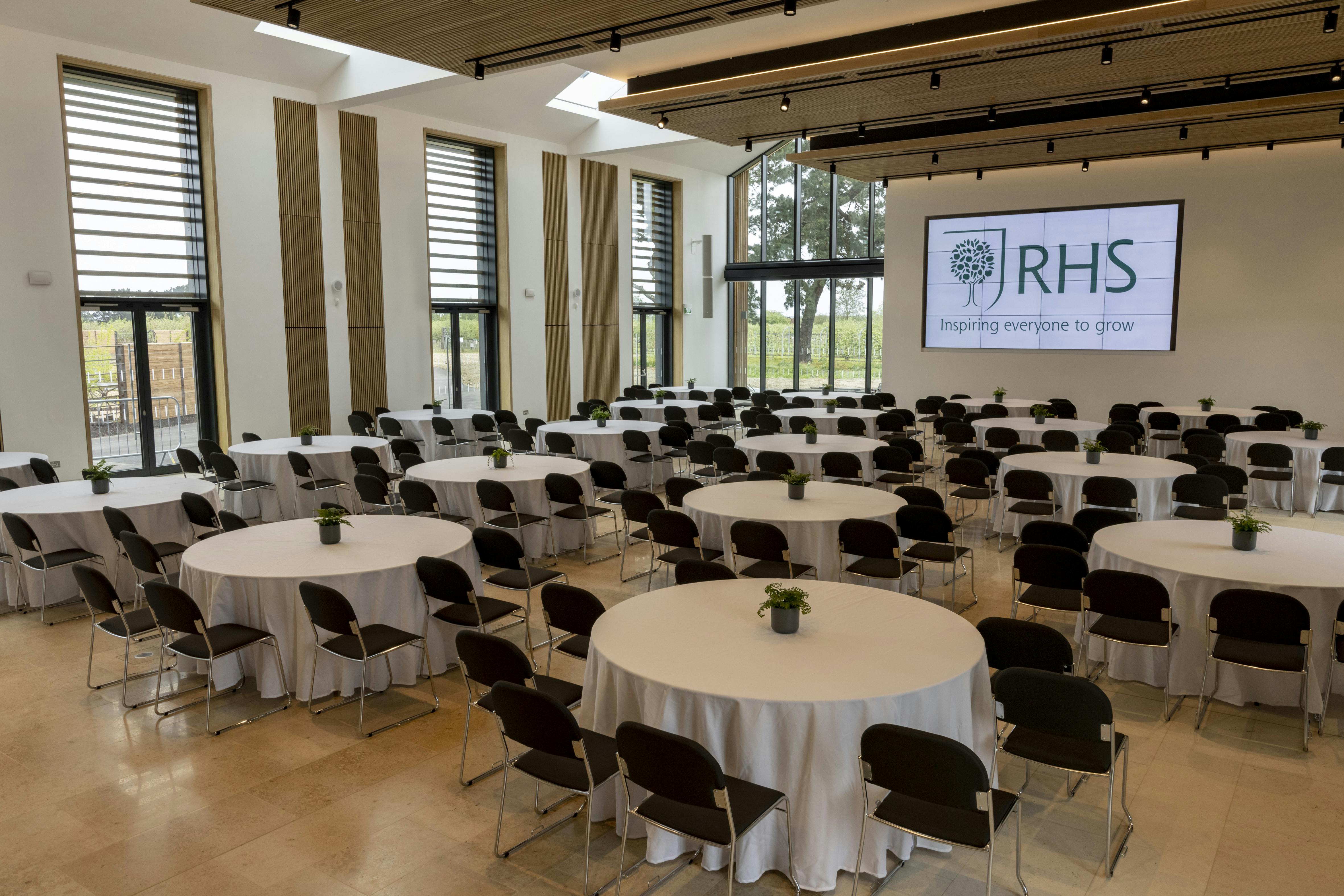 Hilltop Garden Room at RHS Wisley, elegant event space for meetings and conferences.