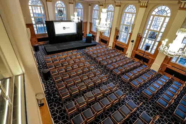 Event space at 87 Barts Close with spacious layout, ideal for conferences and presentations.