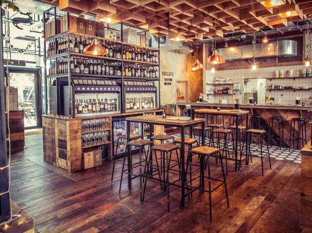 Rustic bar area in Vagabond Victoria, ideal for networking and casual events.
