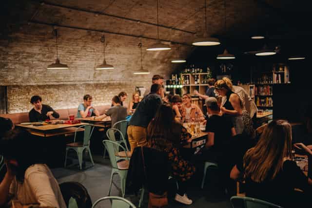 Intimate dining space in Mezzanine, Draughts Waterloo for networking events and team-building.