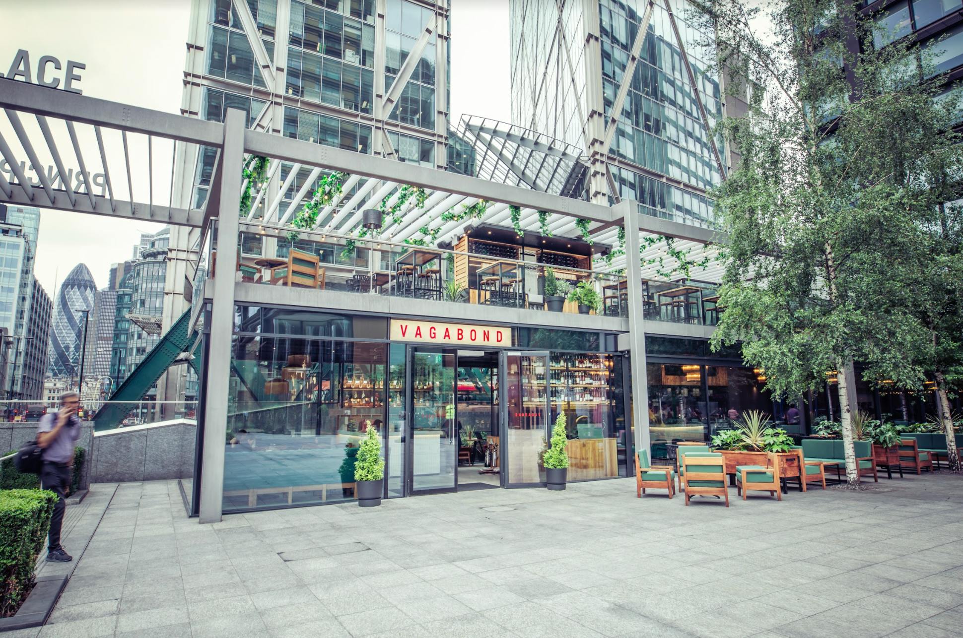 Modern outdoor venue at Vagabond Shoreditch, ideal for networking events and meetings.