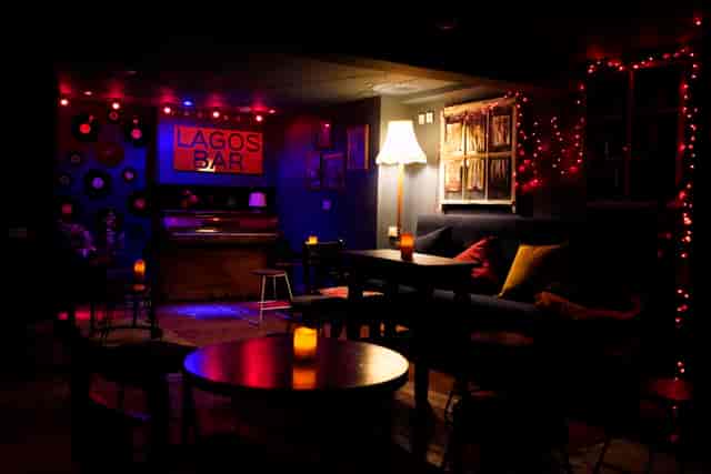 Cozy Lagos Bar venue with warm lighting, ideal for networking events and cocktail receptions.