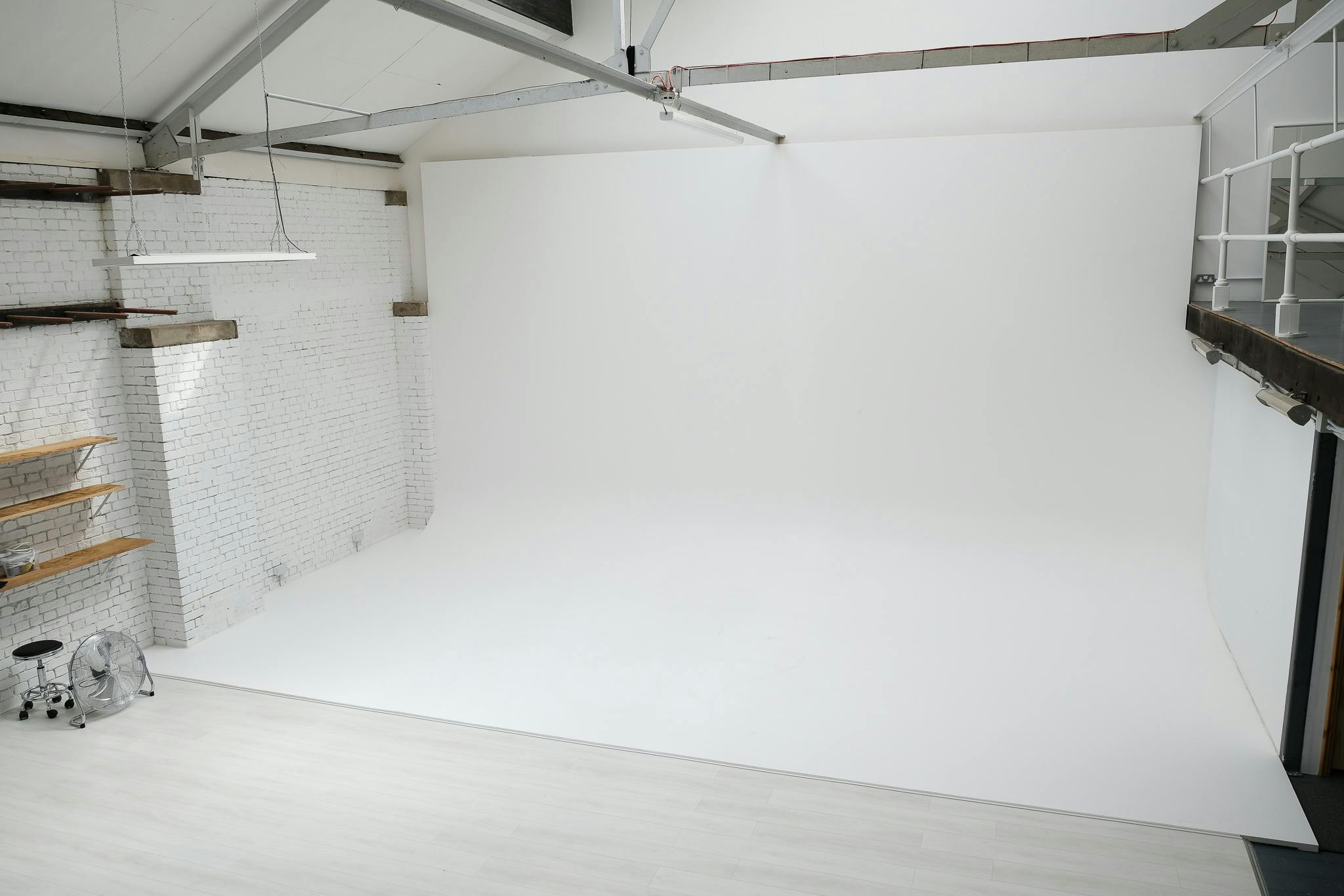 Versatile blank event space at Mello Studios Hackney with clean white backdrop.