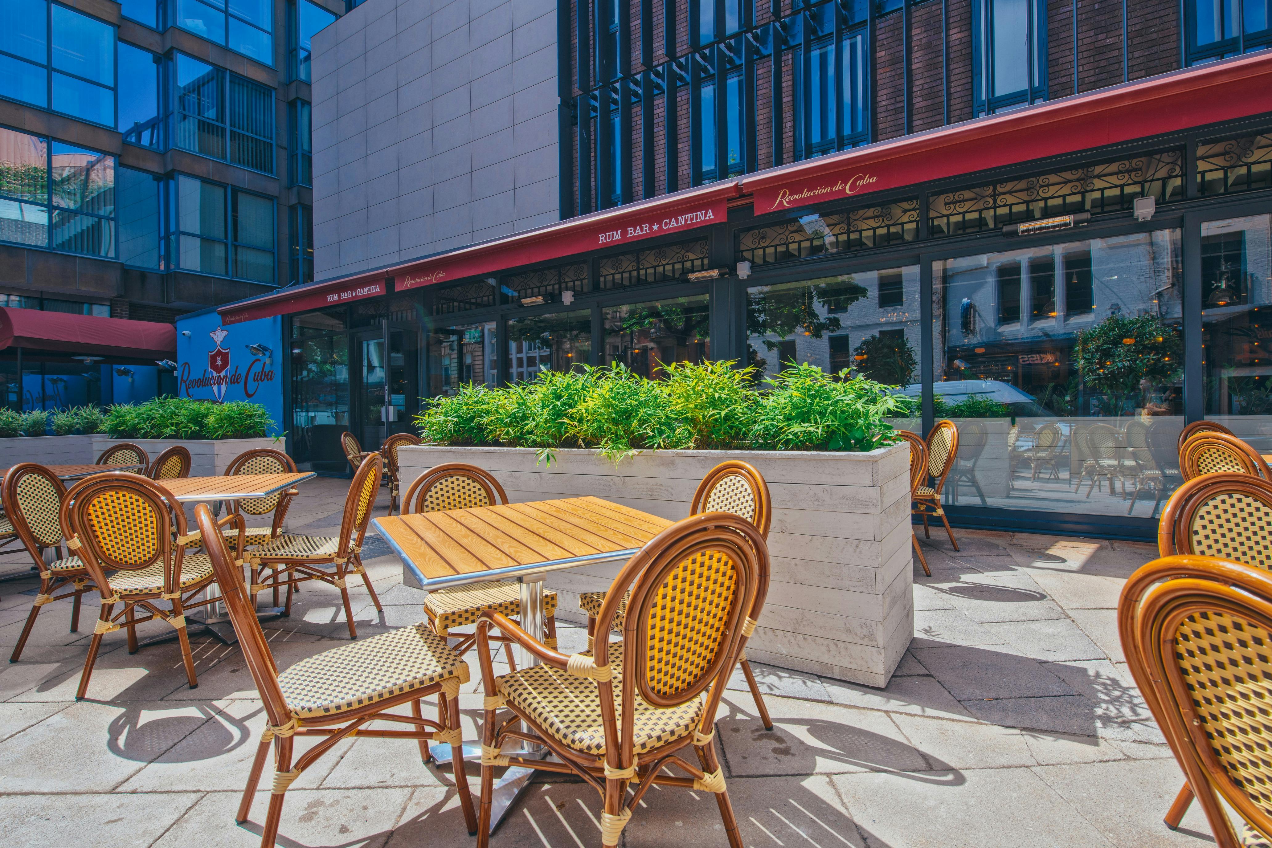 Outdoor café at Revolucion de Cuba Newcastle, perfect for networking events and meetings.