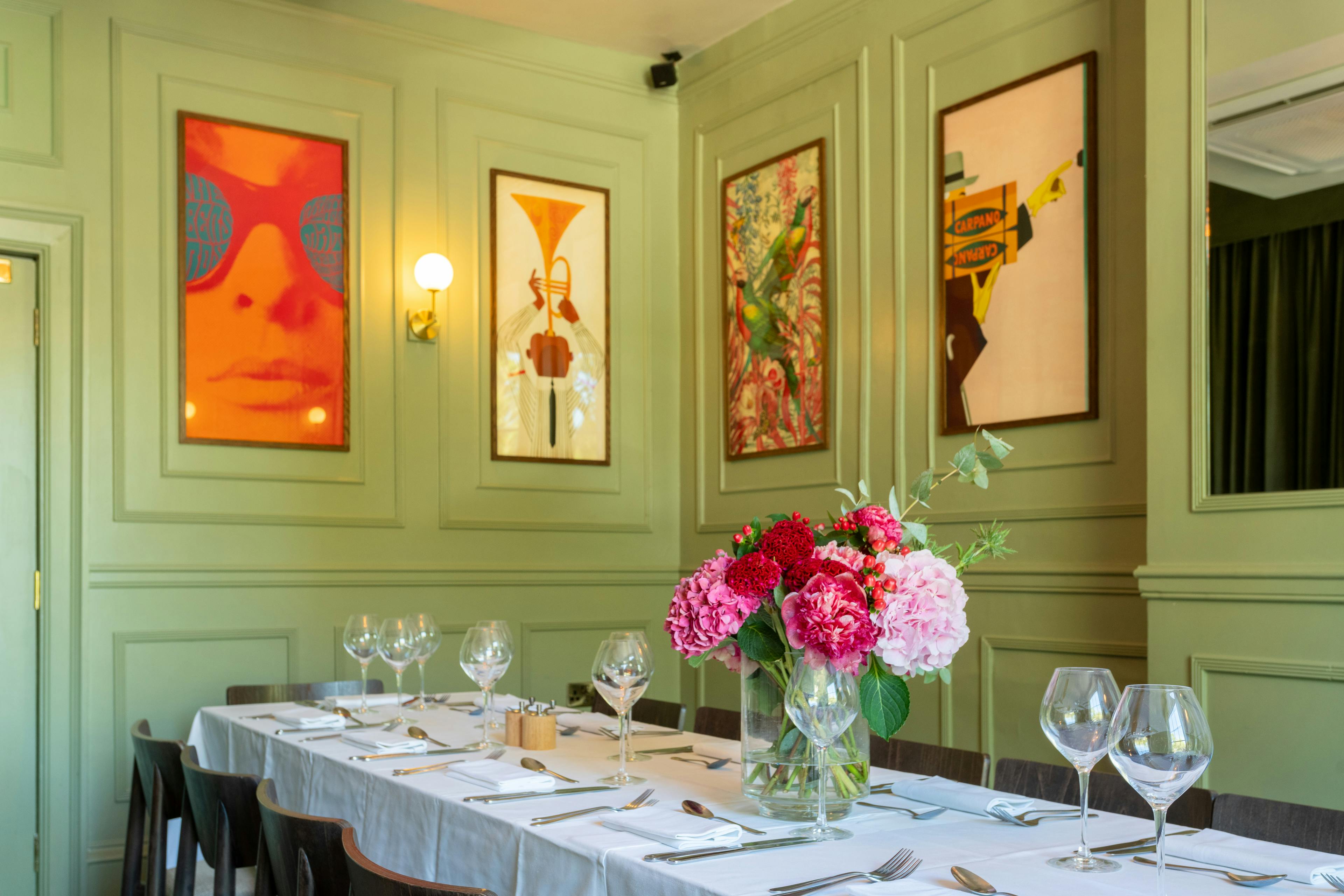 Elegant dining space in Richardson Room, Aragon House for corporate events and gatherings.