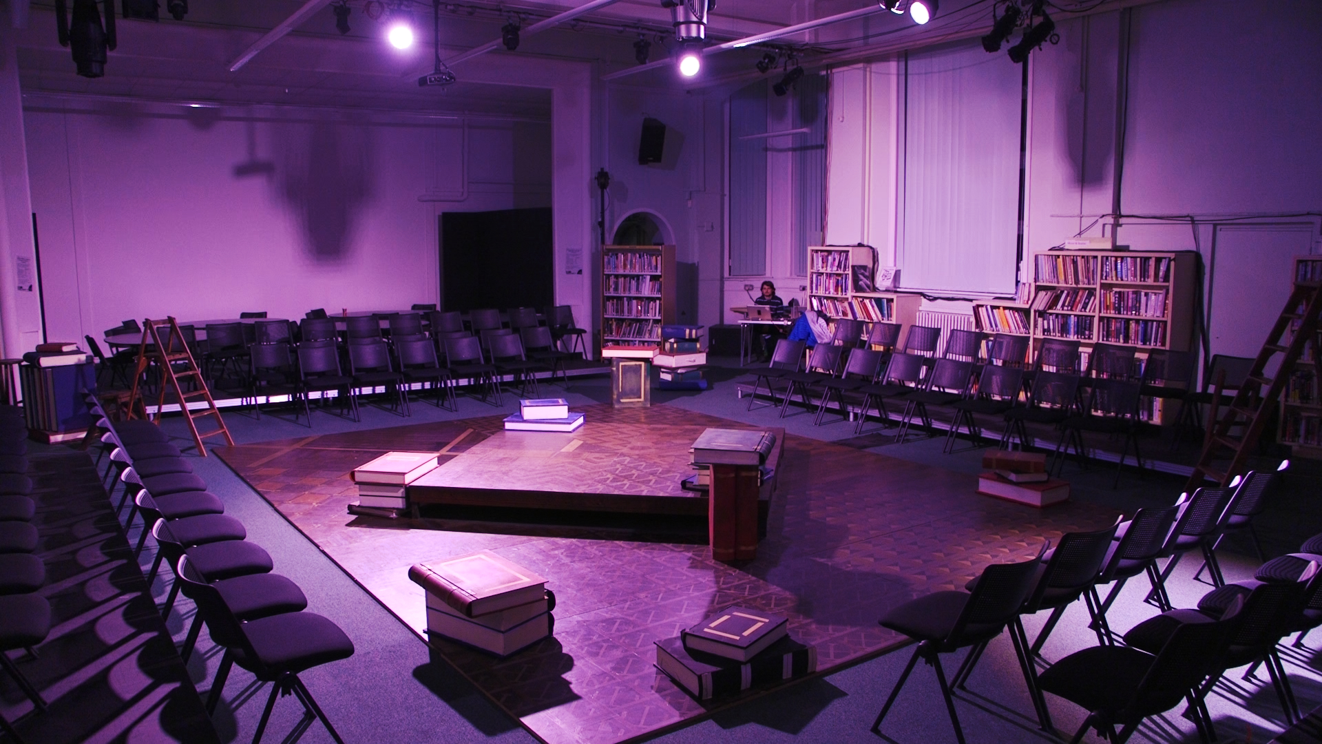 Merton Arts Space with circular seating, ideal for intimate performances and workshops.
