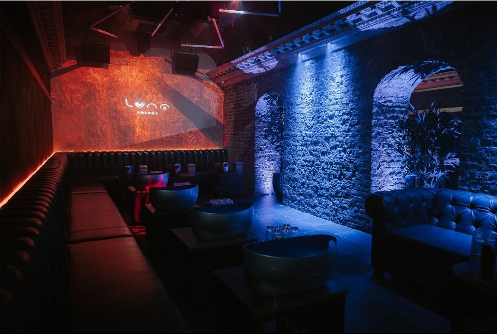 Luna Lounge in LUNA LONDON: modern event space with ambient lighting for private parties.